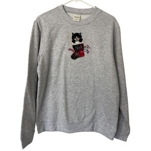 Blair Women's‎ Gray Christmas Cat in Stocking Pullover Sweatshirt